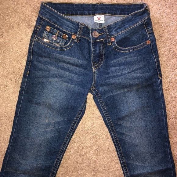 True Religion Women’s “Julie” Dark Wash Gold Sequin Jeans Size 27 - Picture 9 of 13